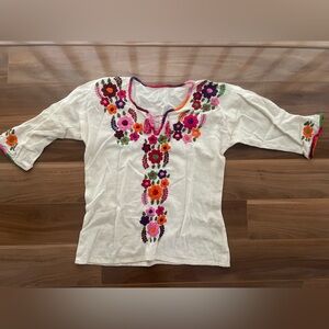 Floral Embroidered White Top